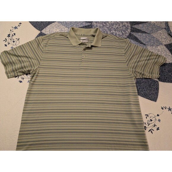 Tehama Golf Polo Shirt Men's XXL Green &Blue Striped Hang'Em Dry Moisture System - Picture 1 of 12